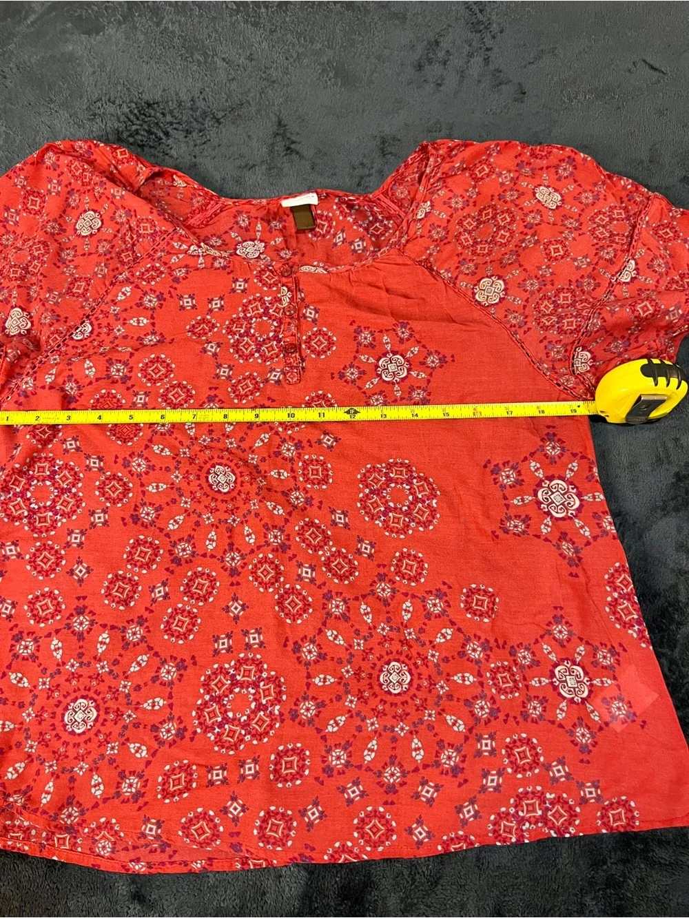 Sonoma Wms Red Turquoise Cotton Paisley Lace Inset Boho Casual Peasant Top M - Picture 7 of 11